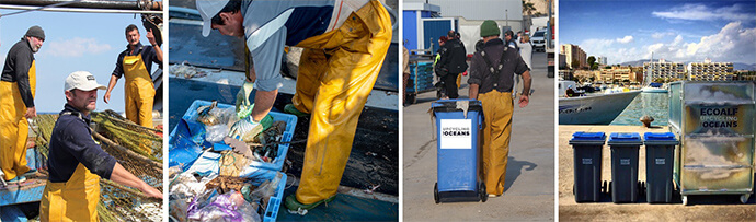 海洋ゴミを回収し新たな製品に活用するプロジェクト 「UPCYCLING THE OCEANS」（スペイン）の様子